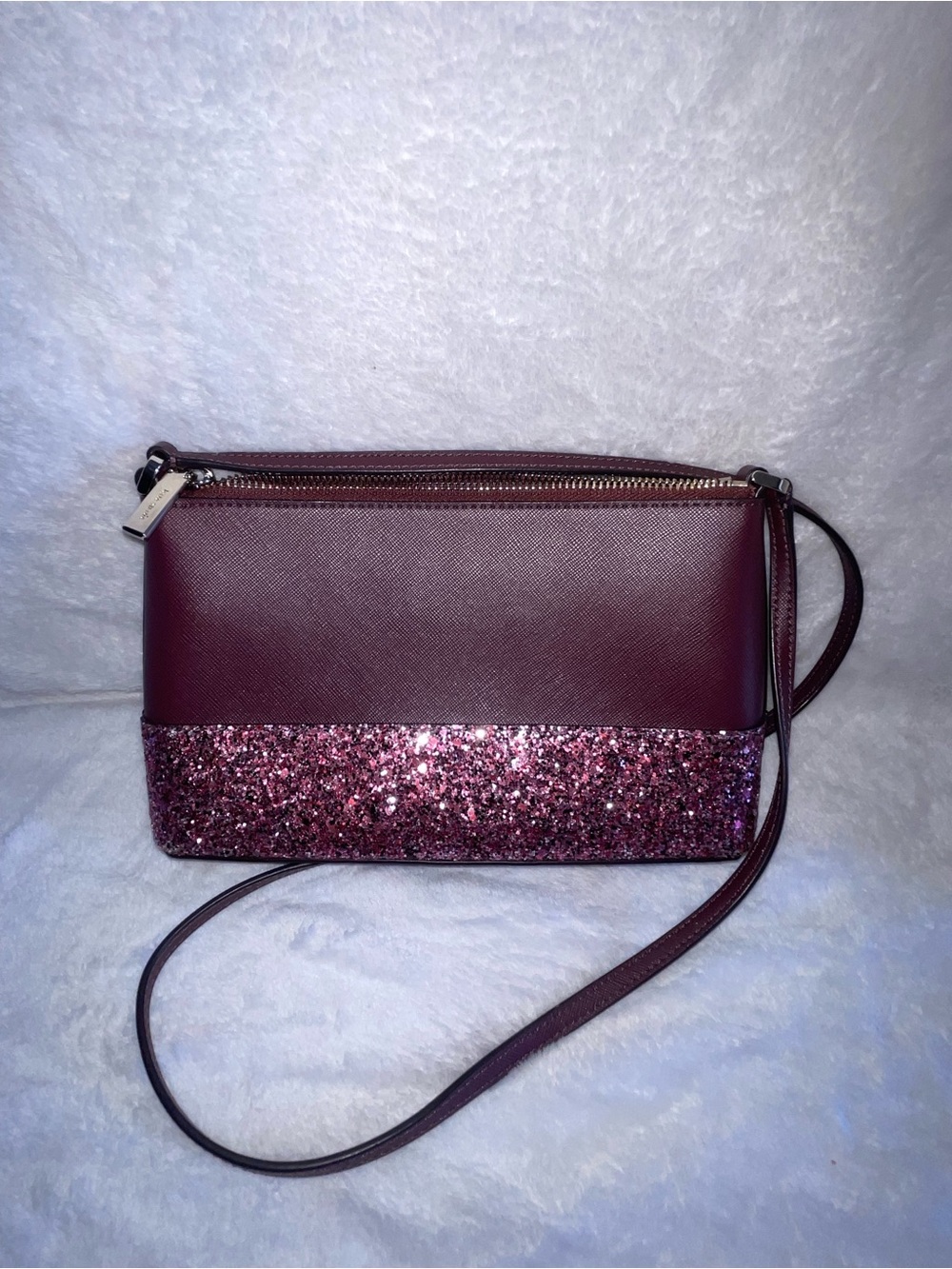 kate spade plum crossbody with pink-purple glitter trim excellent condition - Picture 2 of 9